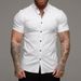 Men's Clothing Elastic Solid Color Sports Casual Cardigan Business Non Iron Shirt Trend Muscle Fitness Short Sleeved Lapel Shirt_viptrois.com