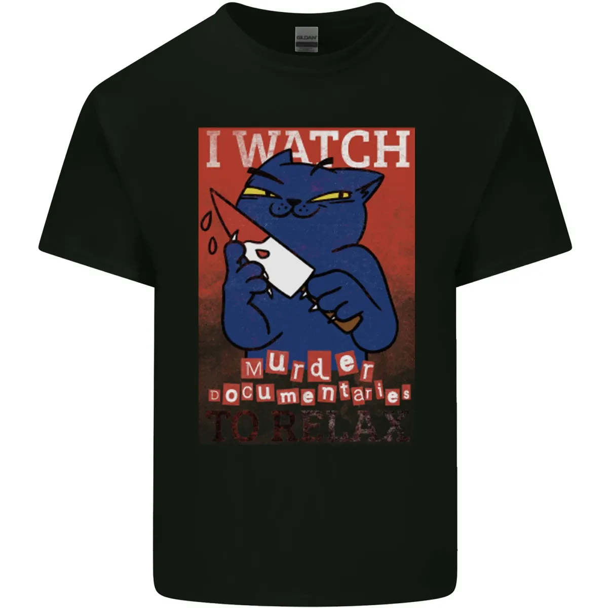 Cat I Watch Murder Documentaries To Relax Mens Cotton T-Shirt Mens Womens Tees Top Tee Top_viptrois.com