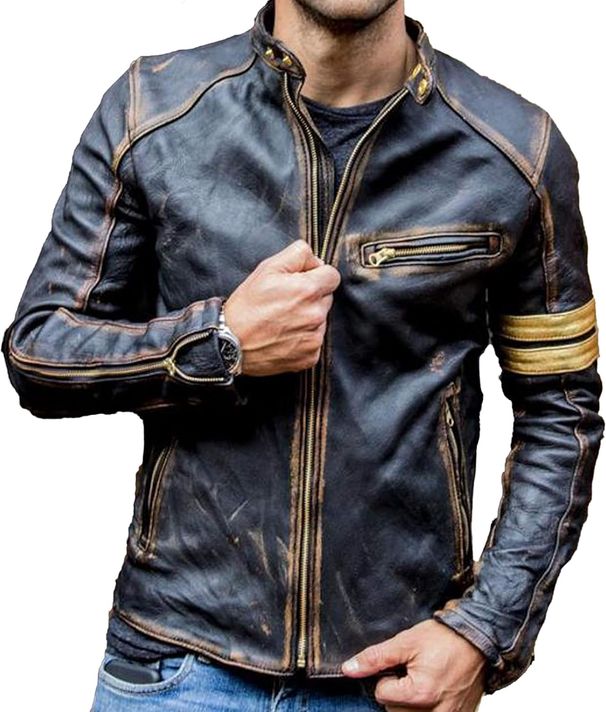 Men's Black Biker Vintage Motorcycle Distressed Cafe Racer Leather Jacket Classic Biker Jacket Aviator Motor Autumn Coats_viptrois.com