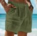 Men's Linen Cotton Blend Shorts Summer Beach Button Pocket Comfortable Fashion Holiday Shorts_viptrois.com