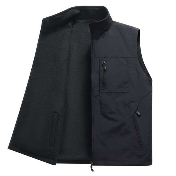 Men's Fleece Vest Winter Warm Reversible Outdoor Casual Jacket With Pockets (Khaki, Black, Gray, Navy, Army Green) - Sizes M To 6XL_viptrois.com