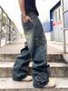 Unisex Style Embroidered Star Jeans Loose Fit Wide Leg Long Trousers Spring Autumn Unique Design Version_viptrois.com