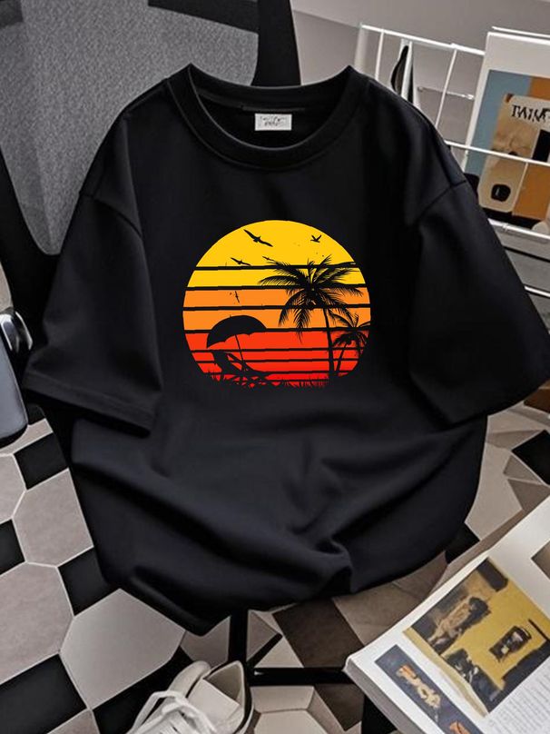 HOT Retro Vintage Beach Sunset Palm Tree Tropical T Shirt Size S 5XL Breathable Stylish Streetwear Unisex Designer Clothes Graphic Slightly_viptrois.com
