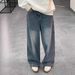 American High Street Retro Wide-leg Jeans For Men And Women, Loose Washed Long Straight-leg Pants, Men's Relaxed_viptrois.com