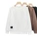 Men's Casual Long Sleeve Crewneck Sweatshirt - Relaxed Fit Plain Color Pullover Top For Spring & Fall (Brown/Black/White)_viptrois.com