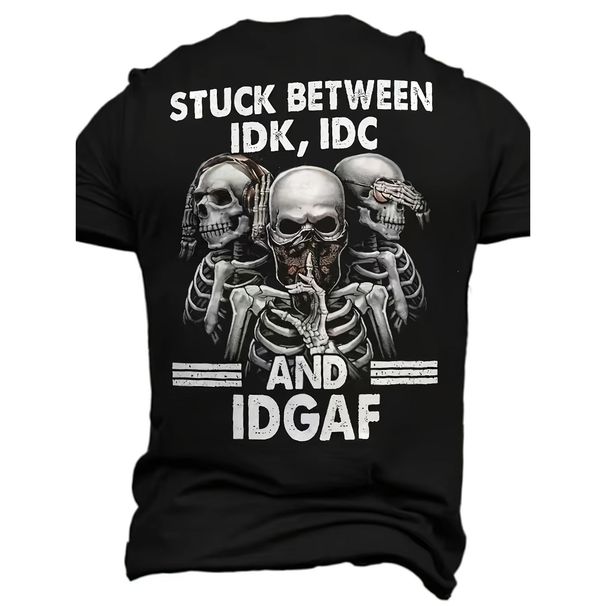 Playera Manga Corta Con Cuello Redondo, Diseño Elegante Esqueleto Digital 3D Y Estampado De Letras Hombre, Ideal Para_viptrois.com