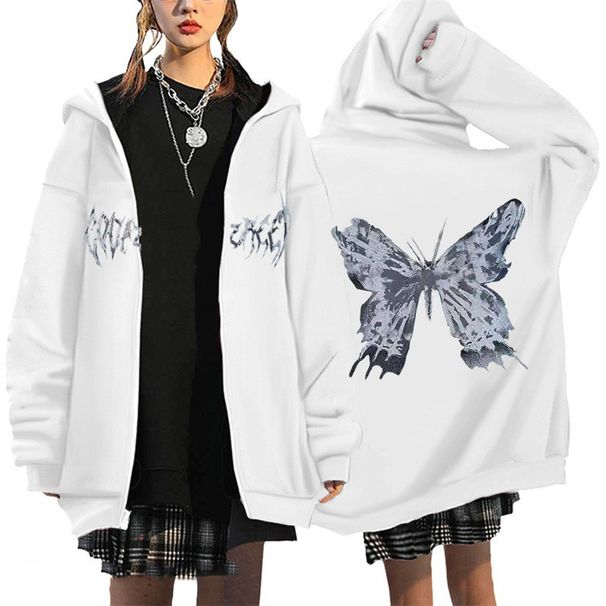 Kids' Clothing Big Butterfly Zipper Sweatshirt White Street Fashion Casual Jacket_viptrois.com