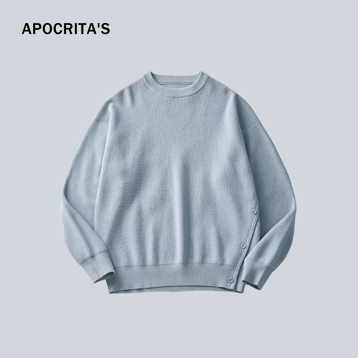 Nordmann APO Men's Clothing|Men's Sweater High-End Feel Autumn Winter Loose Round Neck Knitwear Simple Style Slit Long Sleeve_viptrois.com
