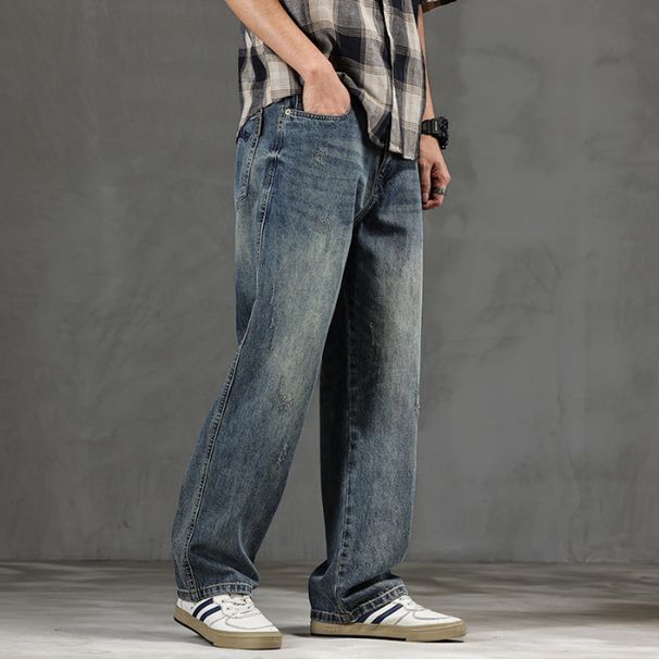 New Spring Jeans Men's Harlan Loose Trendy Brand American Retro Washed Double Craft Medium Waist Large Size Youth_viptrois.com