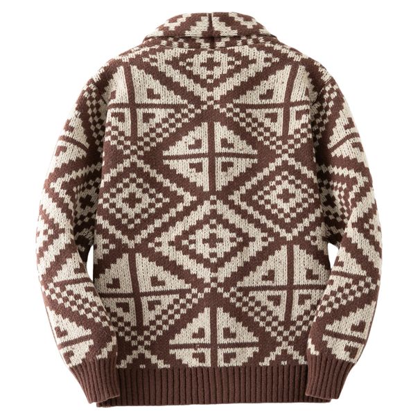 Loom European And American Men's Retro Geometric Jacquard Knit Jacket Autumn Winter Long Sleeve Thickened Cardigan Sweater_viptrois.com