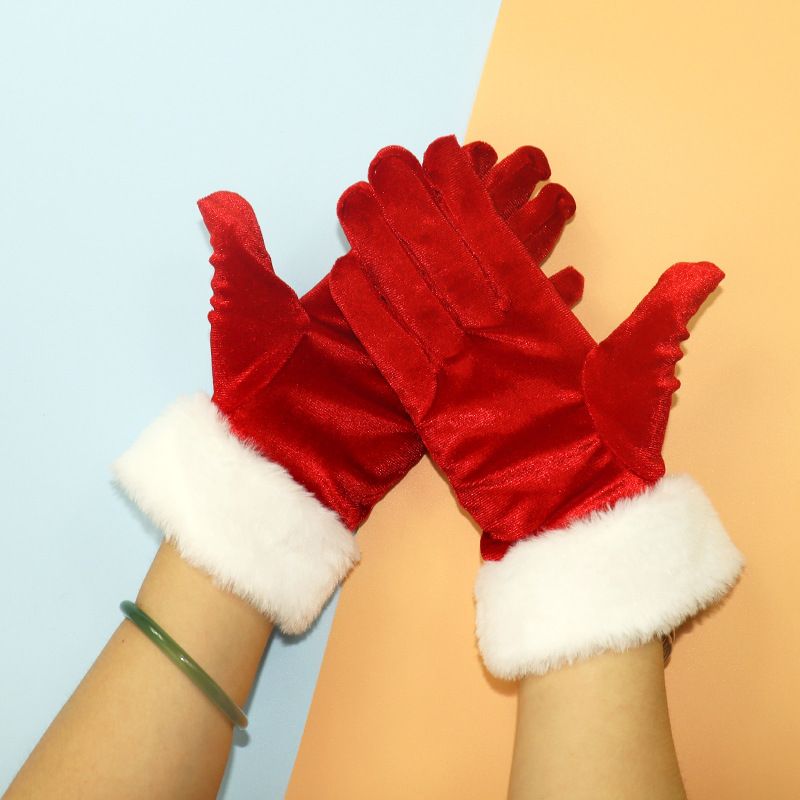 Christmas Red gloves White furred cuffs Festive gloves Christmas gloves Christmas Festive party ceremonial gloves Winter_viptrois.com