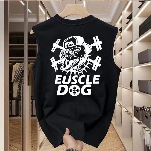 Men's Sports Fitness Vest Trendy Brand Summer New Versatile Fashion American Style Muscle Dog Print Sleeveless Tank Top_viptrois.com
