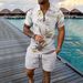 Men's Printed Short Sleeve Polo Shirt & Casual Shorts Set - Summer Beach Outfit With Zipper Detail_viptrois.com