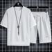 Men's Clothing Waffle Casual Suit Ice Silk Short Sleeved T Shirt Set With Handsome Large Size Sports Suit_viptrois.com