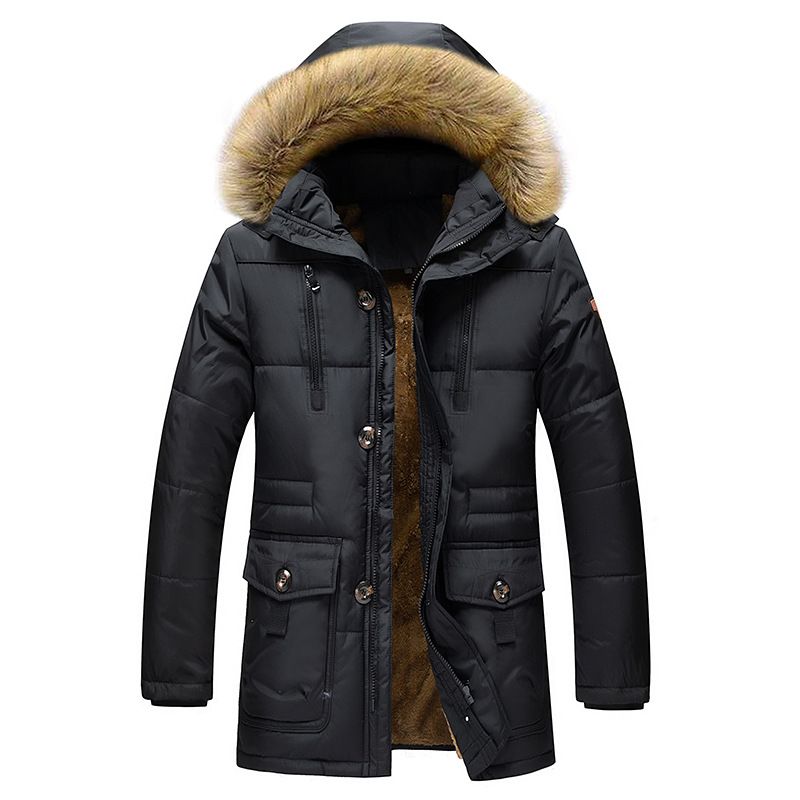 "Men's Winter Detachable Hood Parka With Fleece Lining, Thickened Cotton Jacket For Casual & Outdoor, Oversized Zip-Up Coat In Khaki_viptrois.com
