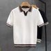 Men's Clothing Summer New Short Sleeved Contrast Color V Neck T Shirt Lapel Slim Fit Polo Shirt Knitted Textured T Shirt_viptrois.com