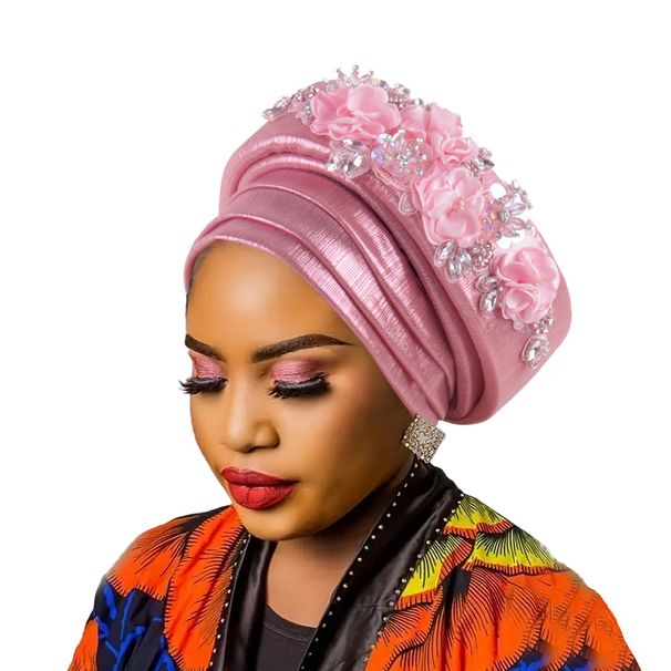 Women's Scarves Ethnic Heavy Industry Flower Beauty Strip Two Layer Sponge Turban Cap_viptrois.com