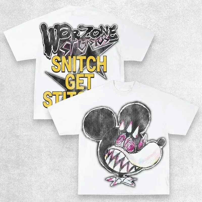 Men's Clothing Punk Street Cotton Crew Neck Oversized Short Sleeve Tops T Shirt_viptrois.com