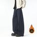 Men's Black Curved Sweatpants American Style Fleece Lined Straight Wide Leg Pants Trendy Loose Fit Sporty Casual Long Autumn Winter_viptrois.com