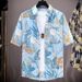 Men's Clothing Summer New Shirt Thin Quick Drying Ice Silk Loose Versatile Beach Print Men's Short Sleeved Shirt_viptrois.com