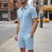 Men's Solid Jacquard Zip-Up Polo & Shorts Set – Spring Casual Outfit With Half-Zip Ventilation_viptrois.com