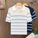 Men's Clothing Men's Collared Knit Sweater Short Sleeved Cool Stylish Hollowed Out Breathable Striped Heavyweight Style Top_viptrois.com