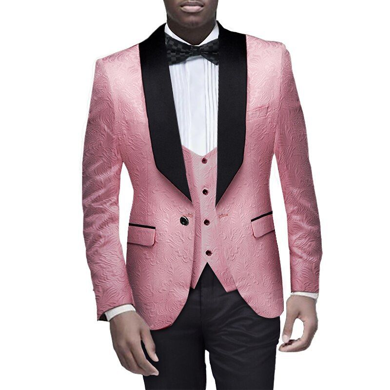 Men's suit green fruit collar solid color large size suit three-piece slim groom wedding suit_viptrois.com
