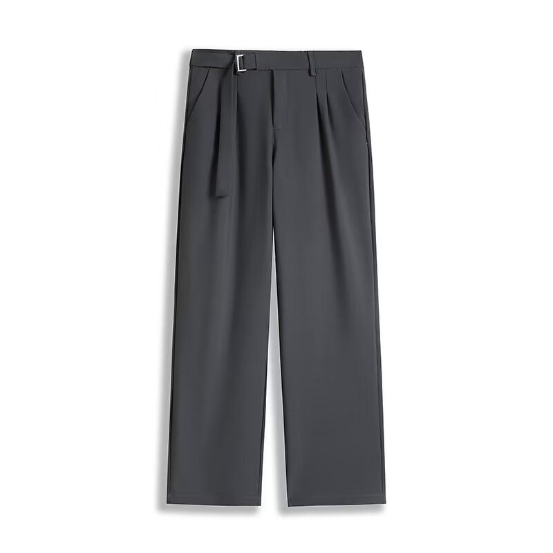 Men's High-Street Straight-Leg Trousers – Polyester Wide-Fit Pants For Casual & Smart Looks (100% Polyester, Non-Stretch)_viptrois.com