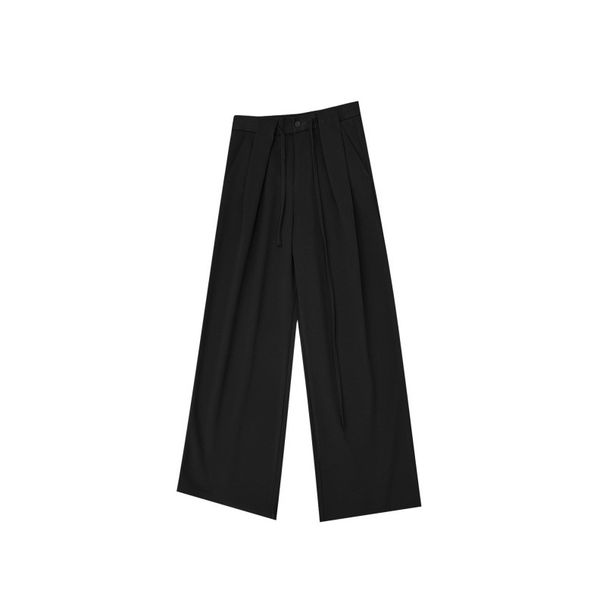 "Wool-Blend High-Waisted Wide-Leg Trousers – Designer Straight-Cut Dress Pants With Adjustable Drawstring Waist (Winter & Fall)"_viptrois.com