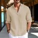 Men's Clothing New European And American Men's Solid Color Shirts For Teenagers Home Leisure Fashion Lapel Shirts Cotton And Linen Tops_viptrois.com