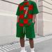 Men's 3D Digital Print T-Shirt & Shorts Set With Summer Gradient Letter Pattern, Trendy Two-Piece Outfit_viptrois.com