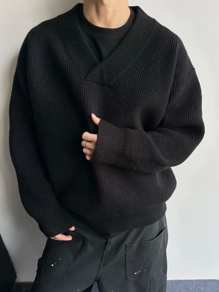 Pure 2025 Autumn New American Retro V-Neck Knitted Sweater Jacket Long Sleeve Commuter Style Inner Layer For Men_viptrois.com