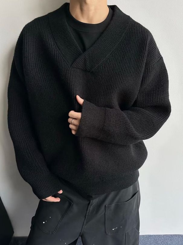 Pure 2025 Autumn New American Retro V-Neck Knitted Sweater Jacket Long Sleeve Commuter Style Inner Layer For Men_viptrois.com