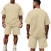Men's Clothing Men's Summer New Jacquard Plaid Short Sleeved T Shirt Loose Large Size Straight Casual Shorts Suit_viptrois.com
