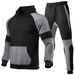 Loom 2020 European And American Cross-Border New Men's Fashion Plus Size Color Block Patchwork Hoodie Set One Piece_viptrois.com