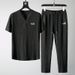Men's Clothing Short Sleeved Ice Silk Linen Suit Men's Summer Large Size Loose Mid Sleeve T Shirt Cotton And Linen Two Piece Suit_viptrois.com