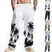 Men's Hawaiian Print Casual Pants - Loose Fit Cotton Linen Blend (Breathable & Comfortable For All Seasons)_viptrois.com
