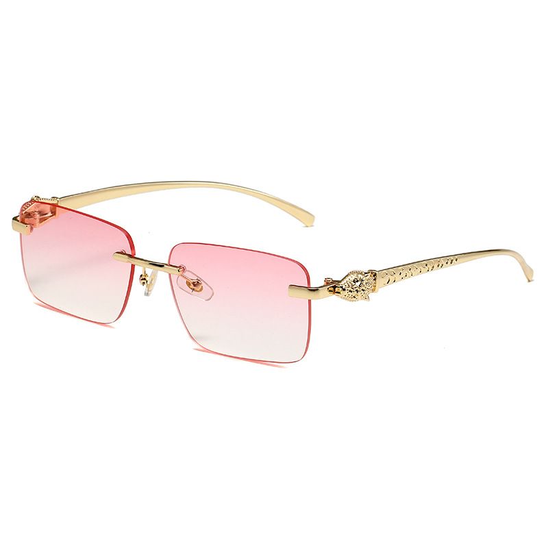 CHEETAH GLAM - Frameless Square Sunglasses (UV400 Protection, Fashion Metal Accents, Hot Seller)_viptrois.com