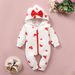 Unisex Baby Hooded Romper With Heart & Bow Design - Soft Cotton Zip-Up Jumpsuit For Infants & Toddlers (80-100cm)_viptrois.com