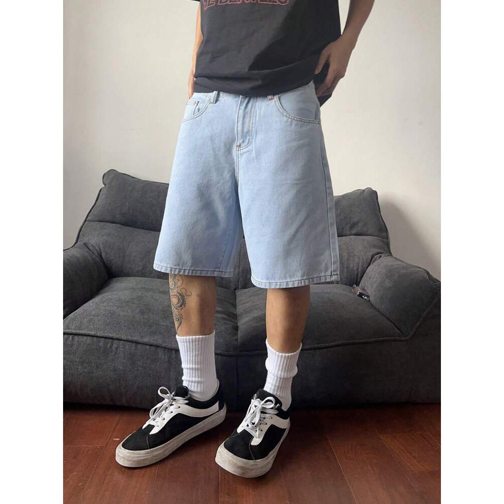 Men's High Street Trendy Retro Denim Shorts Loose Fit Casual Versatile Five Point Summer 2025 Style_viptrois.com