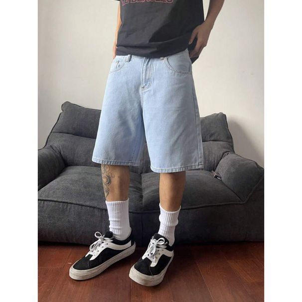 Men's High Street Trendy Retro Denim Shorts Loose Fit Casual Versatile Five Point Summer 2025 Style_viptrois.com