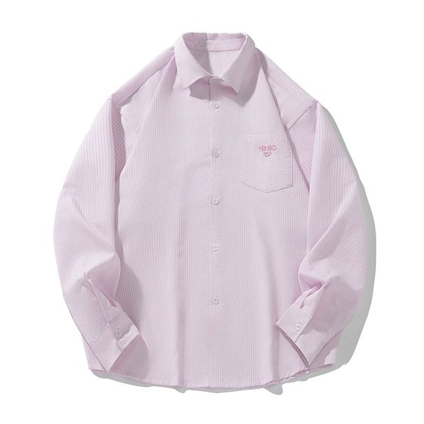 Monochrome Man- Pocket 3D Embroidery Long Sleeve Spring Summer New Color Block Vertical Stripes Japanese Style Loose Couple Shirt Jacket_viptrois.com