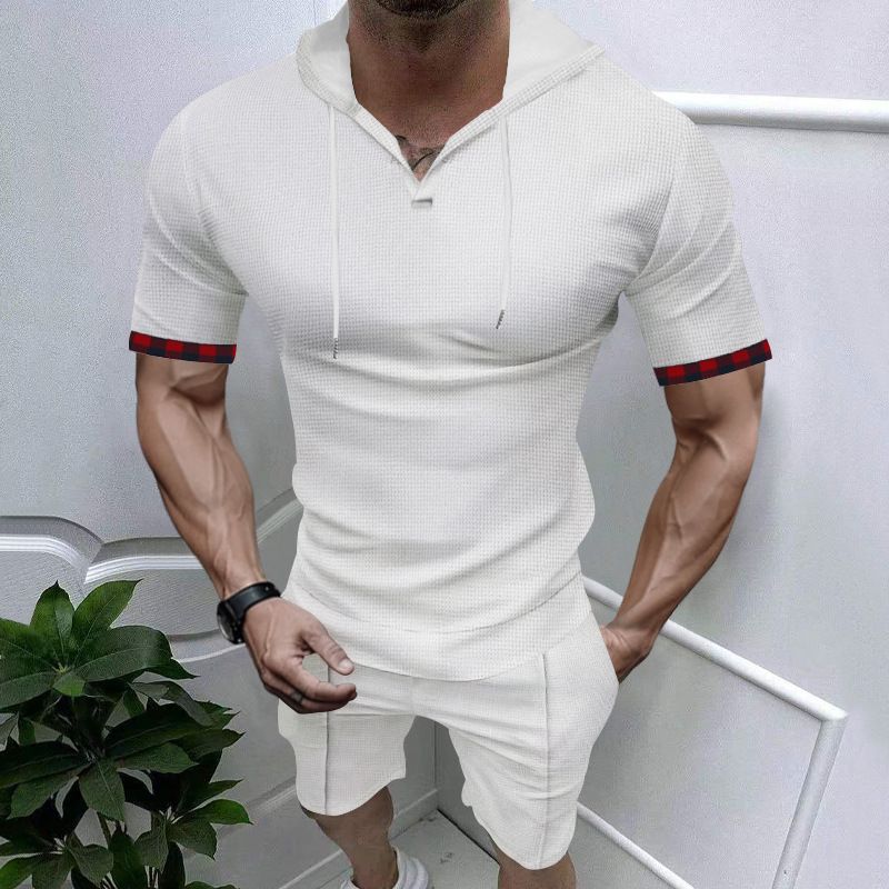 Men's Sporty Short Sleeve Hoodie T-Shirt And Shorts Set Casual Summer Quick-drying Comfortable Breathable Clothing Set_viptrois.com