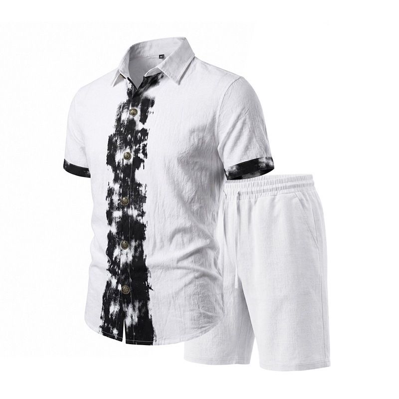 Men's Linen Short Sleeve Shirt And Shorts Set Breathable Casual Summer Outfit Comfortable Lightweight Two-Piece Daily Wear_viptrois.com