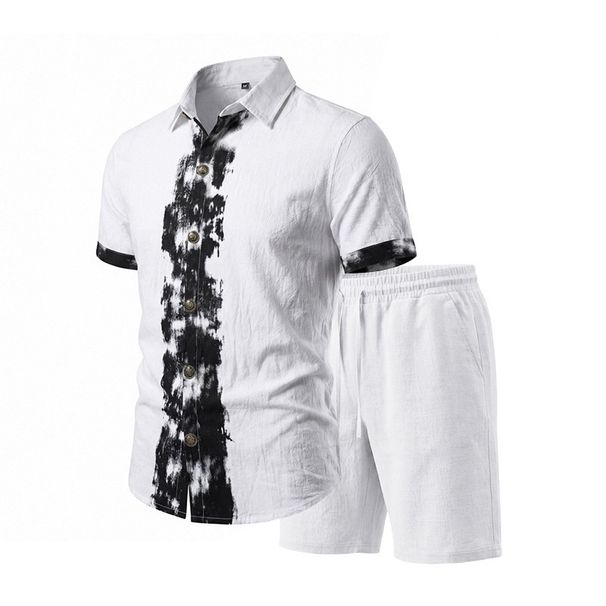 Men's Linen Short Sleeve Shirt And Shorts Set Breathable Casual Summer Outfit Comfortable Lightweight Two-Piece Daily Wear_viptrois.com