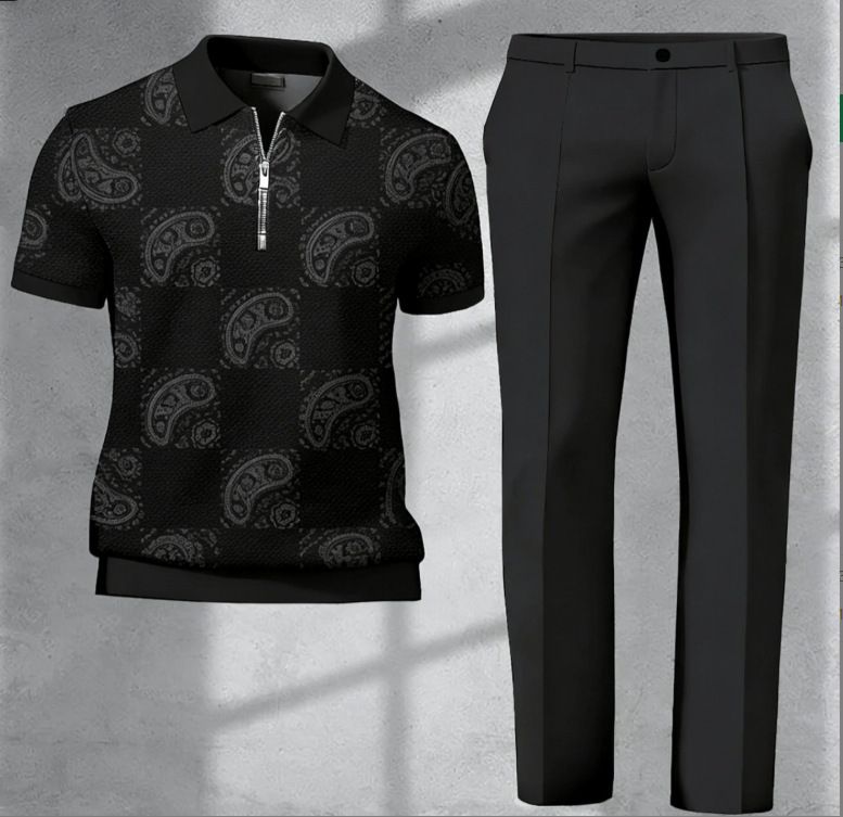 Men's Clothing Fashion Trend Casual Polo Shirt And Pants Set Zipper Short Sleeve 3D Digital Print_viptrois.com