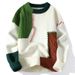 Men's Patchwork Knit Sweater - Oversized Colorblock Pullover For Autumn & Winter (Green/Blue/Black, M-XXXL)_viptrois.com
