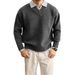 Men's Premium Knit Polo Sweater – Fake Two-Piece V-Neck Pullover (Gray/Beige) – Plus-Size Comfort, Old Money Style Business Casual_viptrois.com
