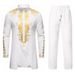 New Men's Ethnic Style Muslim Robe Gold Stamping Sleeve Long Pants Casual Set_viptrois.com