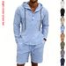 Men's Clothing Men's Style Loose Fit Linen Hoodie Casual Long Sleeve Top With Solid Color Shorts Summer Breathable Outfit_viptrois.com